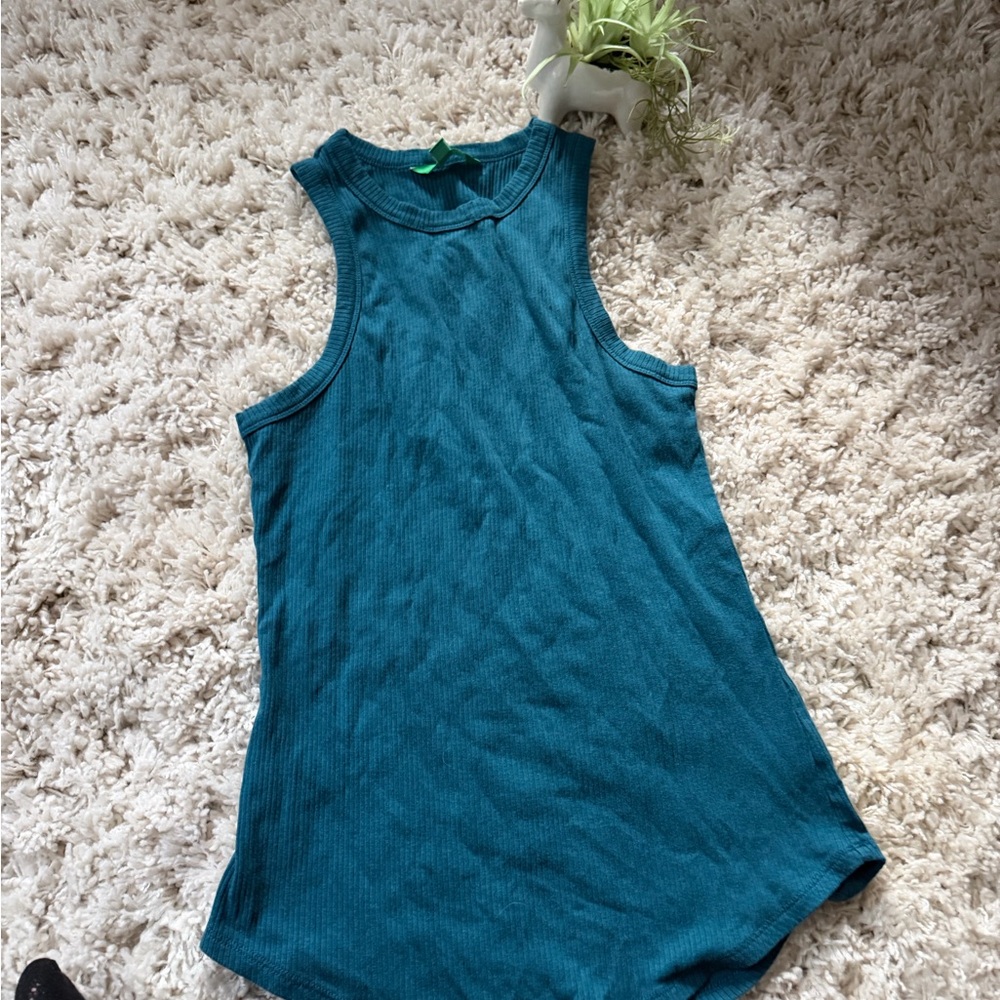 Dip Teal Sleeveless long women’s blue tank top